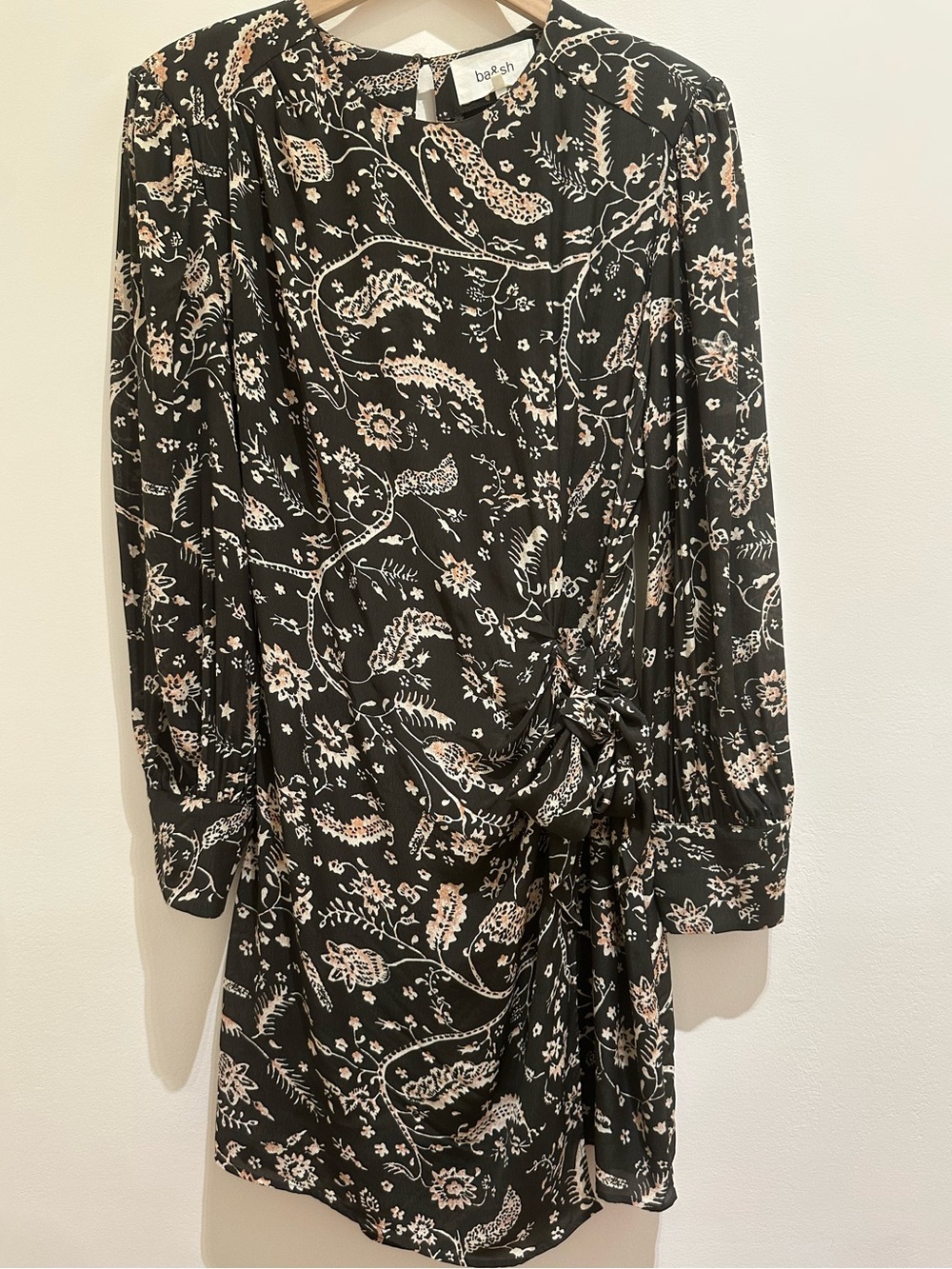 ba&sh Brown Floral Long-Sleeve Side-Drape Dress Large